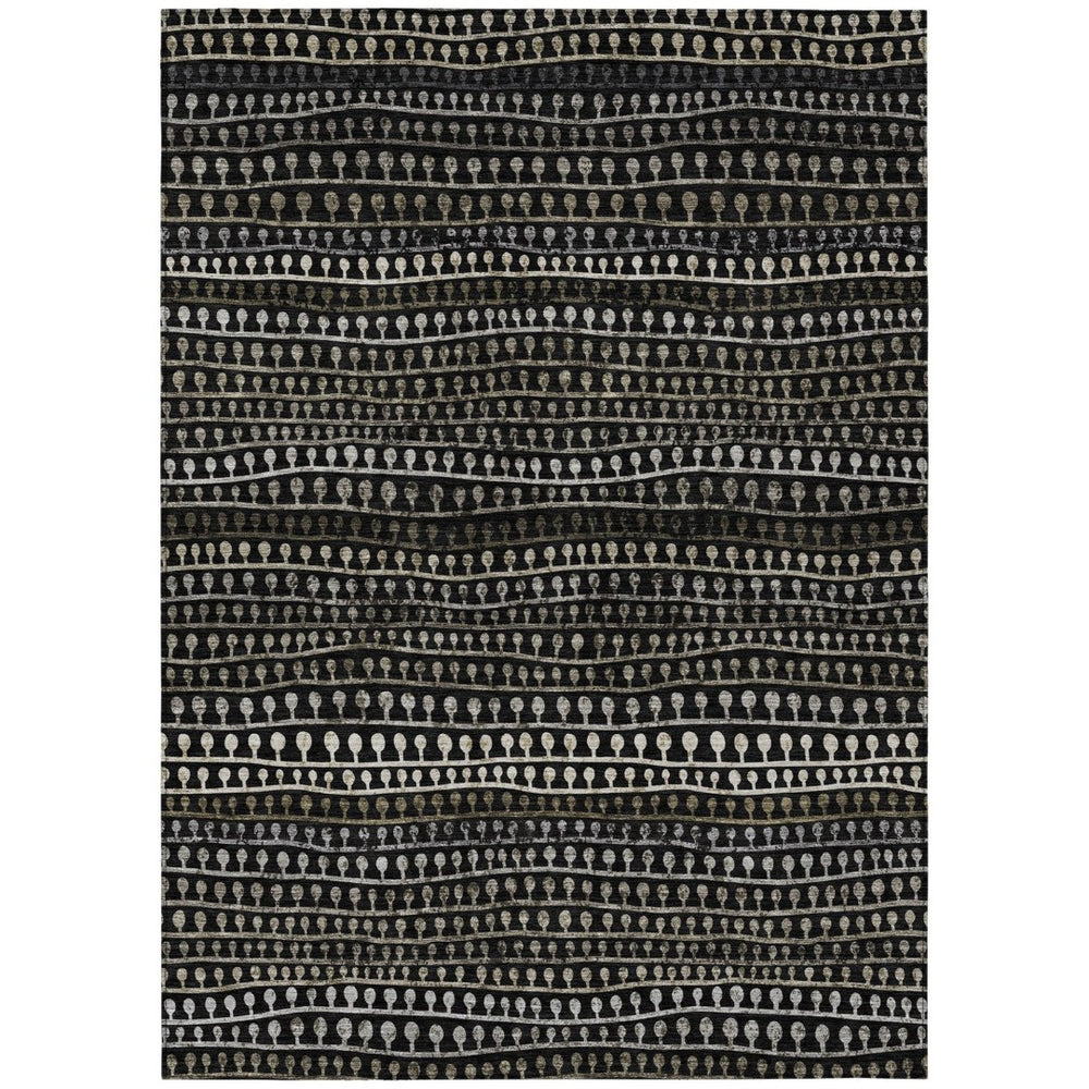 HomeRoots 9' Durable Taupe Charcoal and Gray Striped Washable Indoor Outdoor Area Rug for High-Traffic Spaces 9' X 12' 588254