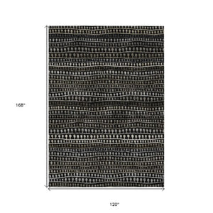 Homeroots 3' Black Green And Gold Striped Washable Area Rug - Stylish Indoor/Outdoor Design For Modern Spaces 10' X 14' Polyester 588255