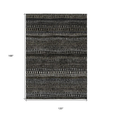 Homeroots 3' Black Green And Gold Striped Washable Area Rug - Stylish Indoor/Outdoor Design For Modern Spaces 10' X 14' Polyester 588255