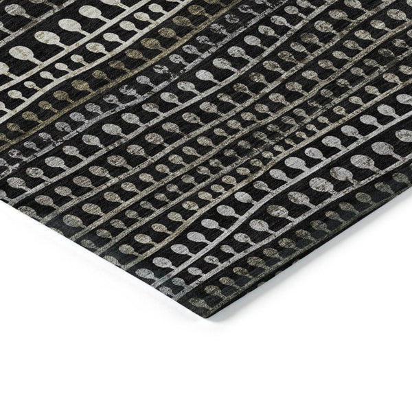 Homeroots 3' Black Green And Gold Striped Washable Area Rug - Stylish Indoor/Outdoor Design For Modern Spaces 10' X 14' Polyester 588255