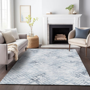 Homeroots 3' Stylish Navy Blue And Sky Blue Geometric Washable Area Rug For Indoor And Outdoor Spaces 3' X 5' Polyester 588256