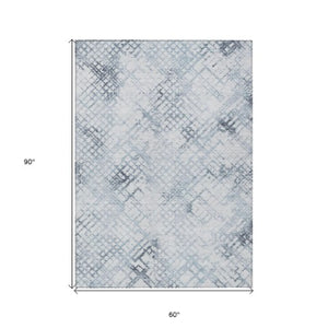 Homeroots 3' Stylish Navy Blue And Sky Blue Geometric Washable Area Rug For Indoor And Outdoor Spaces 5' X 8' Polyester 588257