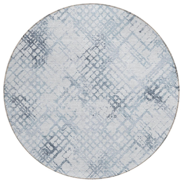 HomeRoots 5' Navy Blue and Sky Blue Geometric Area Rug – Durable, Washable Design for Indoor and Outdoor Use 8' Round 588258