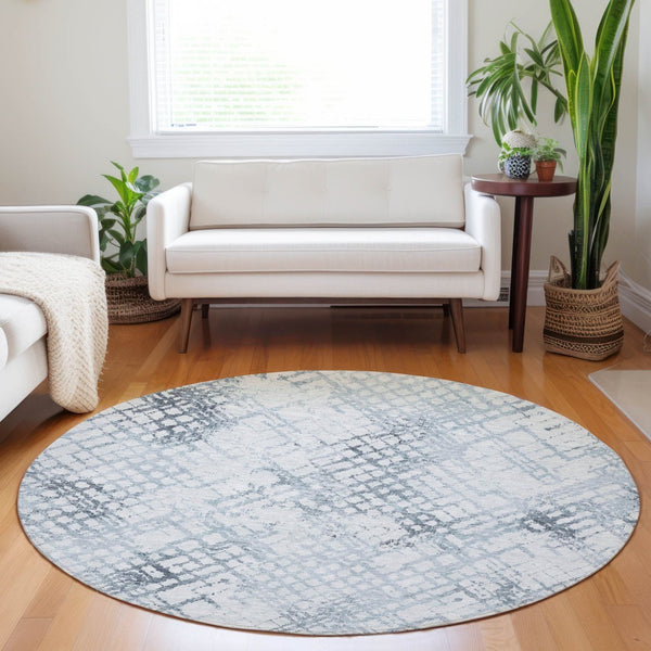 HomeRoots 5' Navy Blue and Sky Blue Geometric Area Rug – Durable, Washable Design for Indoor and Outdoor Use 8' Round 588258