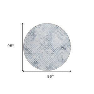 Homeroots 3' Stylish Navy Blue And Sky Blue Geometric Washable Area Rug For Indoor And Outdoor Spaces 8' Round Polyester 588258