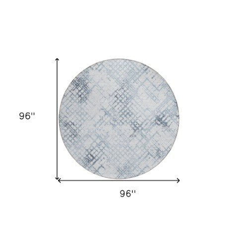 Homeroots 3' Stylish Navy Blue And Sky Blue Geometric Washable Area Rug For Indoor And Outdoor Spaces 8' Round Polyester 588258