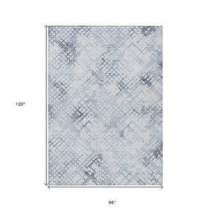HomeRoots 5' Navy Blue and Sky Blue Geometric Area Rug – Durable, Washable Design for Indoor and Outdoor Use 8' X 10' 588259