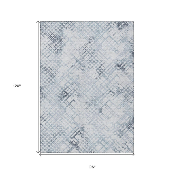 HomeRoots 5' Navy Blue and Sky Blue Geometric Area Rug – Durable, Washable Design for Indoor and Outdoor Use 8' X 10' 588259
