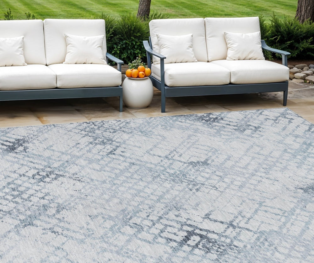 HomeRoots 5' Navy Blue and Sky Blue Geometric Area Rug – Durable, Washable Design for Indoor and Outdoor Use 8' X 10' 588259