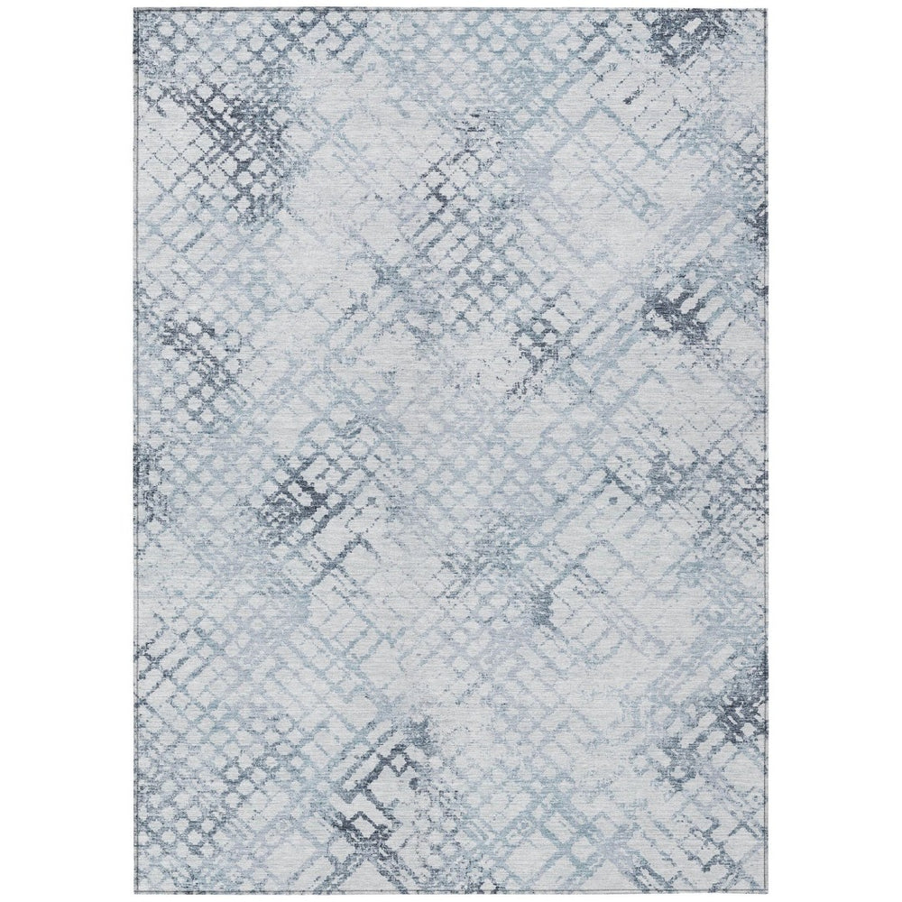 HomeRoots 5' Navy Blue and Sky Blue Geometric Area Rug – Durable, Washable Design for Indoor and Outdoor Use 8' X 10' 588259