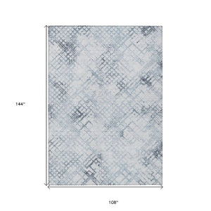 Homeroots 3' Stylish Navy Blue And Sky Blue Geometric Washable Area Rug For Indoor And Outdoor Spaces 9' X 12' Polyester 588260