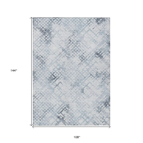 Homeroots 3' Stylish Navy Blue And Sky Blue Geometric Washable Area Rug For Indoor And Outdoor Spaces 9' X 12' Polyester 588260