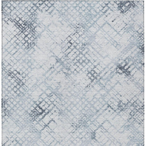 Homeroots 3' Stylish Navy Blue And Sky Blue Geometric Washable Area Rug For Indoor And Outdoor Spaces 10' X 14' Polyester 588261