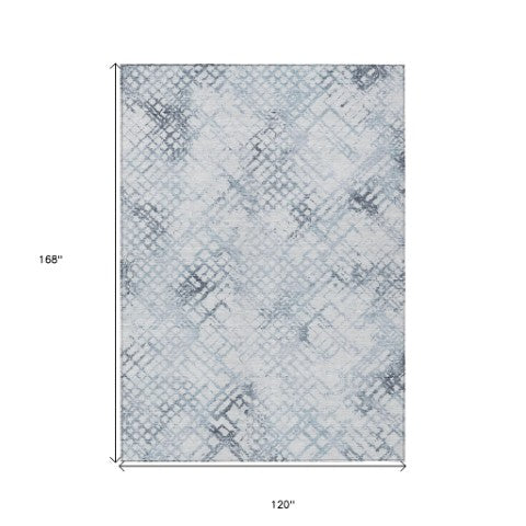 Homeroots 3' Stylish Navy Blue And Sky Blue Geometric Washable Area Rug For Indoor And Outdoor Spaces 10' X 14' Polyester 588261