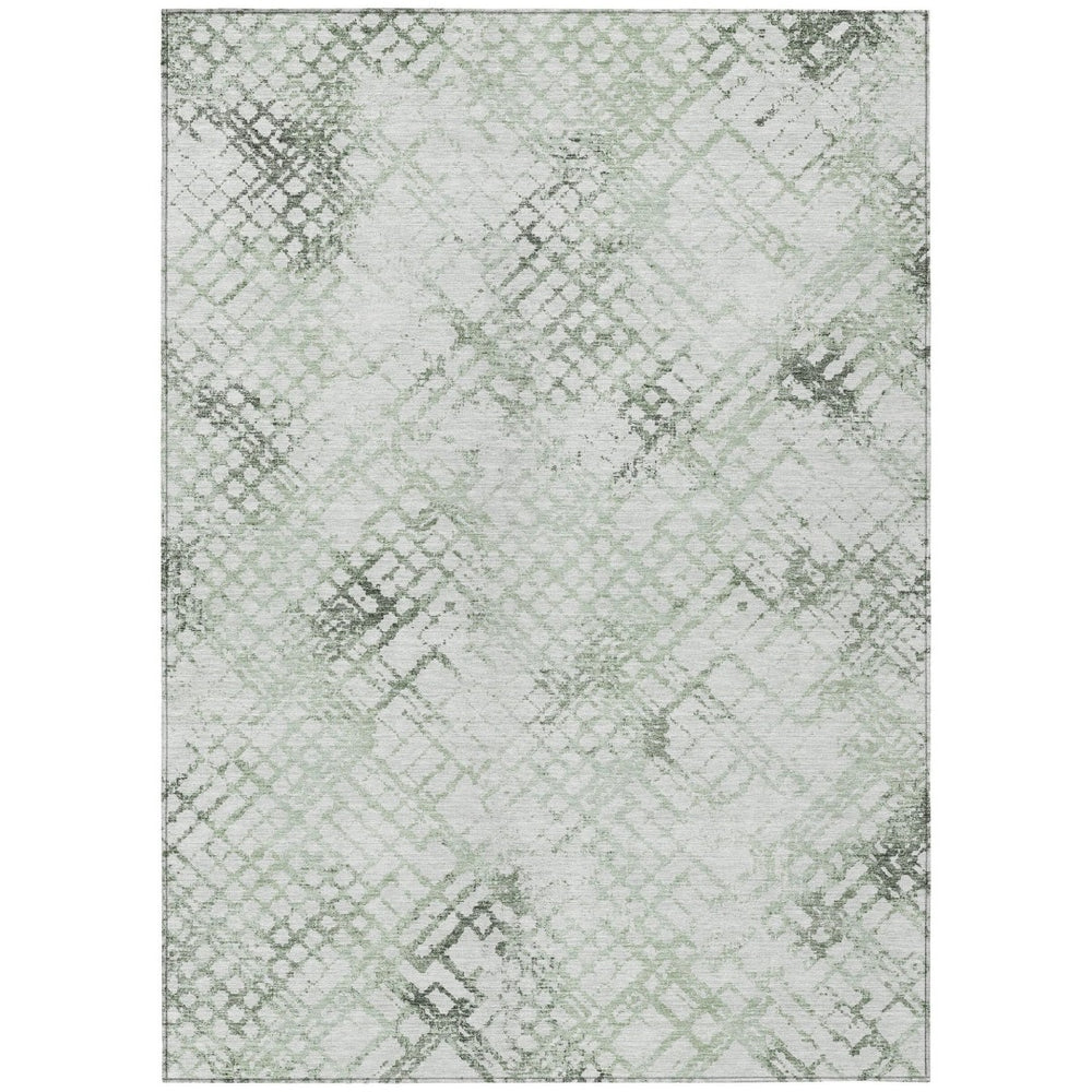 HomeRoots 5' Artichoke Green and Ivory Geometric Area Rug - Washable, Durable, Stylish for Indoor & Outdoor Use 5' X 8' 588263