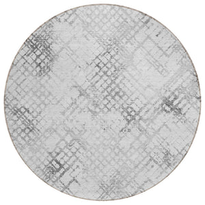 HomeRoots 5' Modern Geometric Area Rug in Gray Charcoal and Silver - Durable, Washable, Indoor/Outdoor Use 8' Round 588270