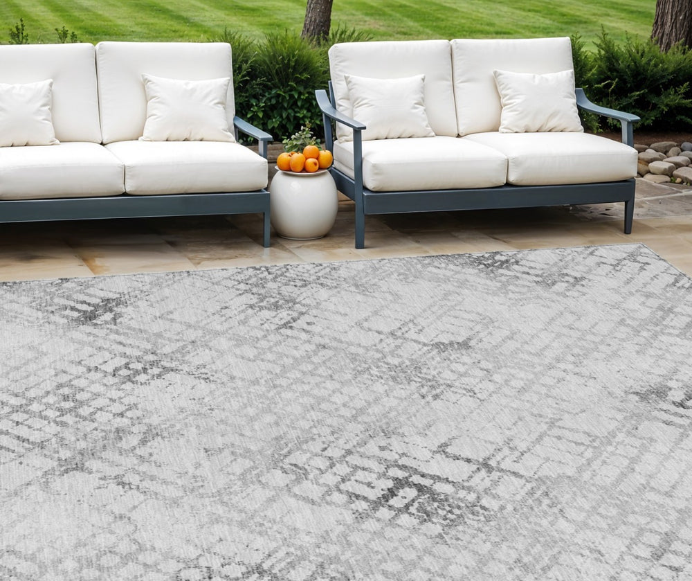 HomeRoots 9' Gray Charcoal and Silver Geometric Indoor Outdoor Area Rug - Stylish, Durable, Easy to Clean 9' X 12' 588272