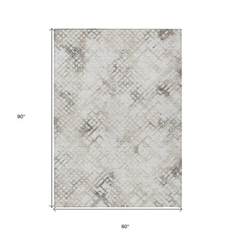 Homeroots 3' Stylish Navy Blue And Sky Blue Geometric Washable Area Rug For Indoor And Outdoor Spaces 5' X 8' Polyester 588281