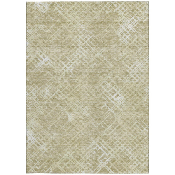 Homeroots 3' Stylish Beige Tan And Ivory Geometric Washable Area Rug For Indoor And Outdoor Spaces 3' X 5' Polyester 588286