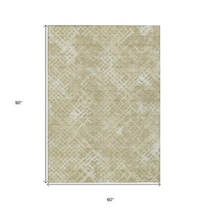 Homeroots 3' Stylish Beige Tan And Ivory Geometric Washable Area Rug For Indoor And Outdoor Spaces 5' X 8' Polyester 588287