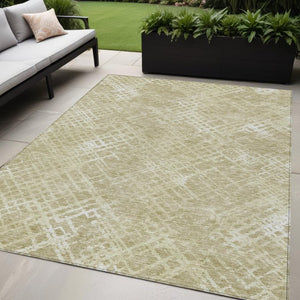 Homeroots 3' Stylish Beige Tan And Ivory Geometric Washable Area Rug For Indoor And Outdoor Spaces 5' X 8' Polyester 588287