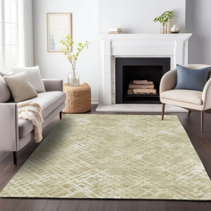 Homeroots 3' Stylish Beige Tan And Ivory Geometric Washable Area Rug For Indoor And Outdoor Spaces 5' X 8' Polyester 588287