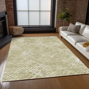 Homeroots 3' Stylish Beige Tan And Ivory Geometric Washable Area Rug For Indoor And Outdoor Spaces 5' X 8' Polyester 588287