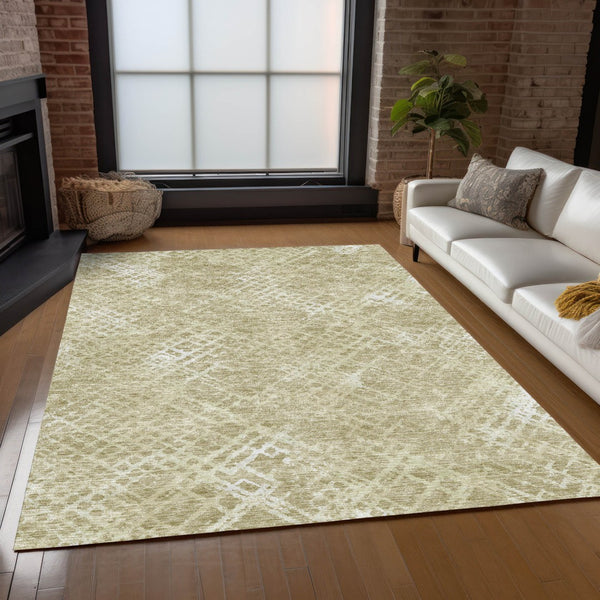 Homeroots 3' Stylish Beige Tan And Ivory Geometric Washable Area Rug For Indoor And Outdoor Spaces 5' X 8' Polyester 588287