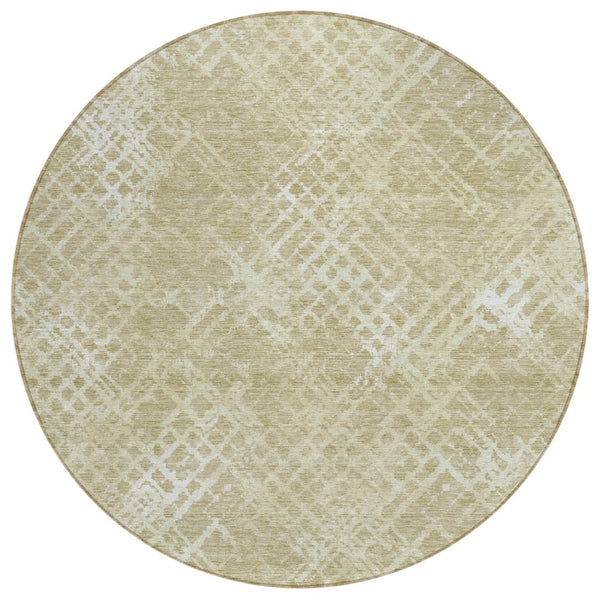 HomeRoots 5' Geometric Indoor Outdoor Area Rug in Beige Tan Ivory - Stylish, Washable, Durable Design Perfect for Any Space 8' Round 588288