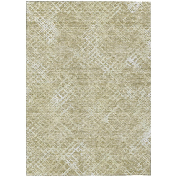 HomeRoots 5' Geometric Indoor Outdoor Area Rug in Beige Tan Ivory - Stylish, Washable, Durable Design Perfect for Any Space 8' X 10' 588289