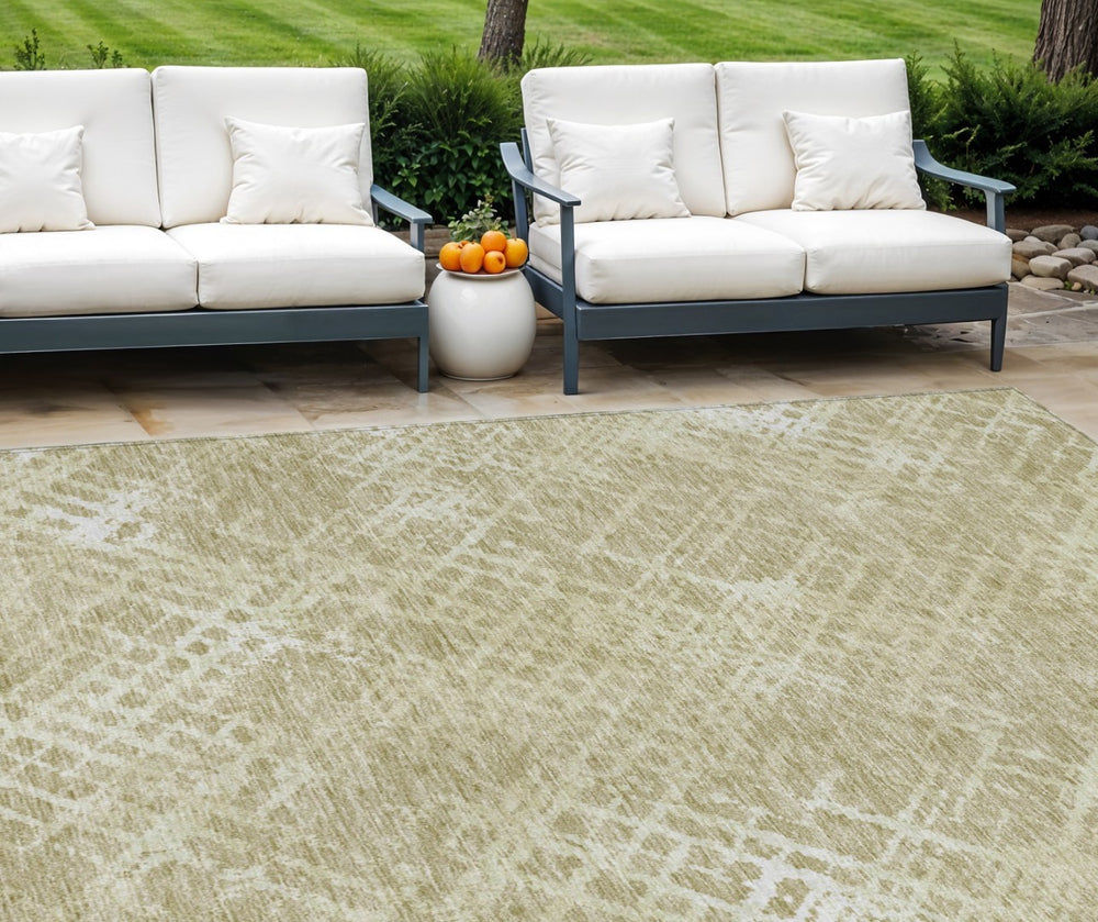 HomeRoots 5' Geometric Indoor Outdoor Area Rug in Beige Tan Ivory - Stylish, Washable, Durable Design Perfect for Any Space 10' X 14' 588291