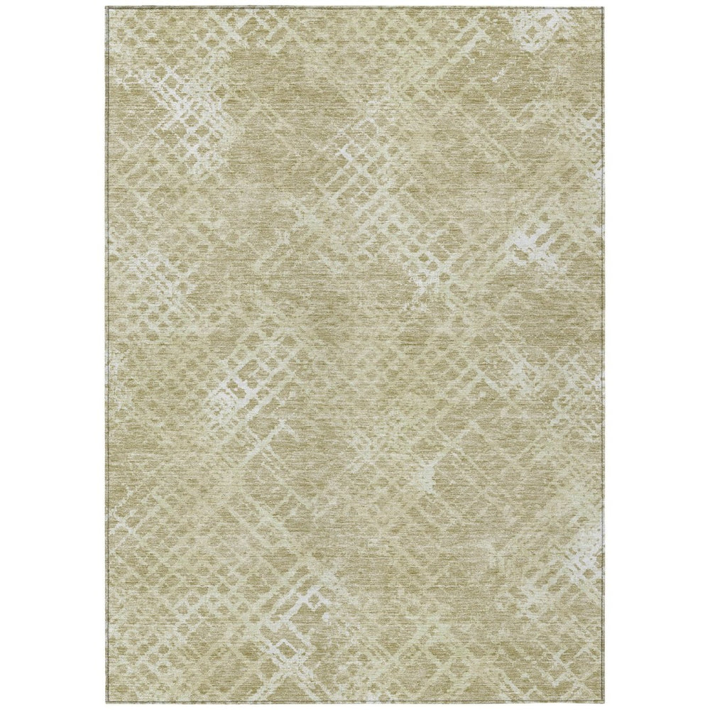 HomeRoots 5' Geometric Indoor Outdoor Area Rug in Beige Tan Ivory - Stylish, Washable, Durable Design Perfect for Any Space 10' X 14' 588291