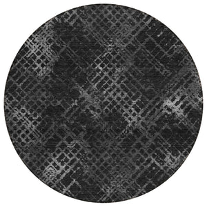 HomeRoots 5' Charcoal Gray and Silver Geometric Area Rug – Durable, Washable, Indoor/Outdoor, Modern Style 8' Round 588294
