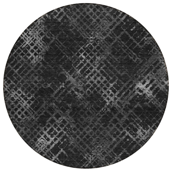 HomeRoots 5' Charcoal Gray and Silver Geometric Area Rug – Durable, Washable, Indoor/Outdoor, Modern Style 8' Round 588294
