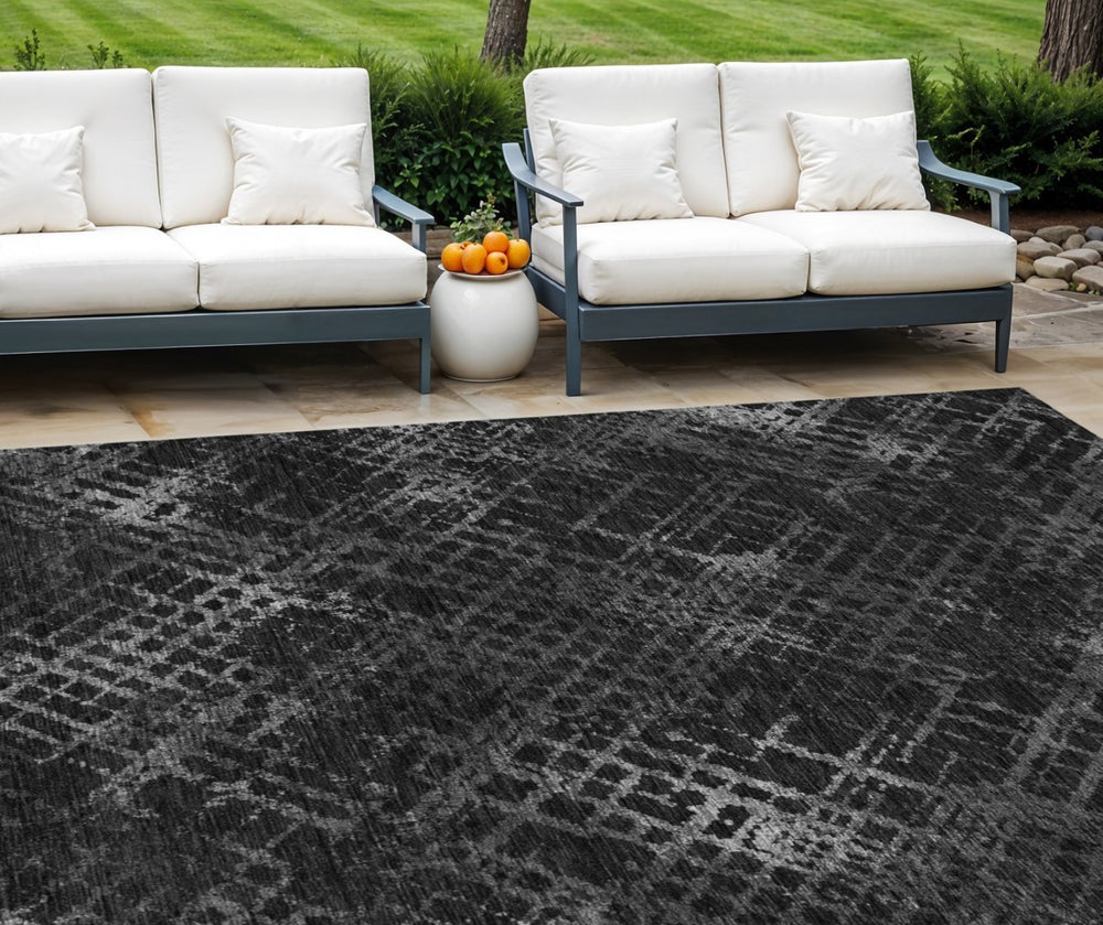 HomeRoots 5' Charcoal Gray and Silver Geometric Area Rug – Durable, Washable, Indoor/Outdoor, Modern Style 10' X 14' 588297