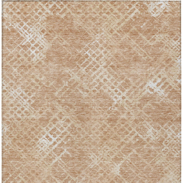 Homeroots 3' Stylish Beige Tan And Ivory Geometric Washable Area Rug For Indoor And Outdoor Spaces 3' X 5' Polyester 588298