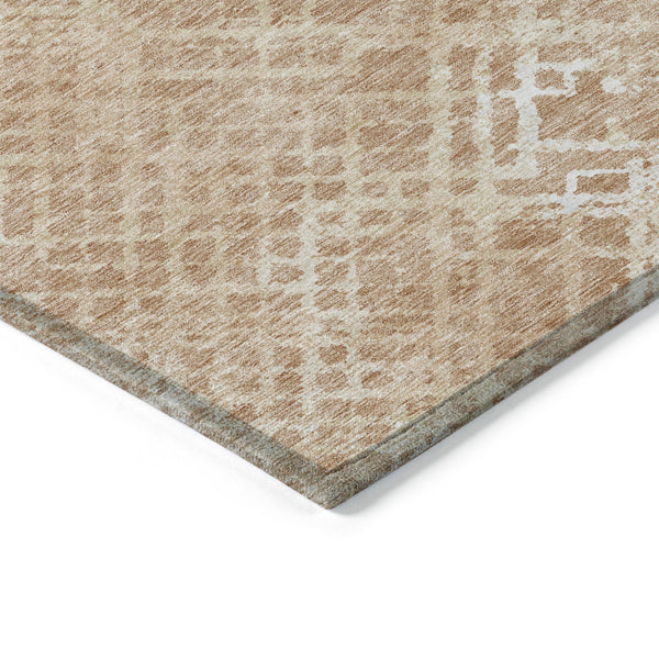 Homeroots 3' Stylish Beige Tan And Ivory Geometric Washable Area Rug For Indoor And Outdoor Spaces 3' X 5' Polyester 588298