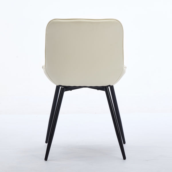 English Elm Dining Curved Back Dining Chair Set of 2 — Ergonomic Upholstered PU with Perforation, Thick Cushion, Floor-Safe Caps Cream W1143P254984