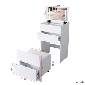 English Elm 3 3-in-1 Vanity Desk with Lighted Flip Mirror, Glass Top, Hidden Storage & Compact 3-Drawer Design W331P265782