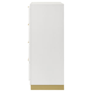 English Elm Modern four-drawer chest with sleek mid-century lines, smooth glides, wood construction, slim handles, versatile bedroom storage solution Gold,White 34.25 L x 21.26 W x 48.42 H B011P362582