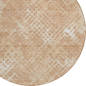 Homeroots 3' Stylish Beige Tan And Ivory Geometric Washable Area Rug For Indoor And Outdoor Spaces 8' Round Polyester 588300