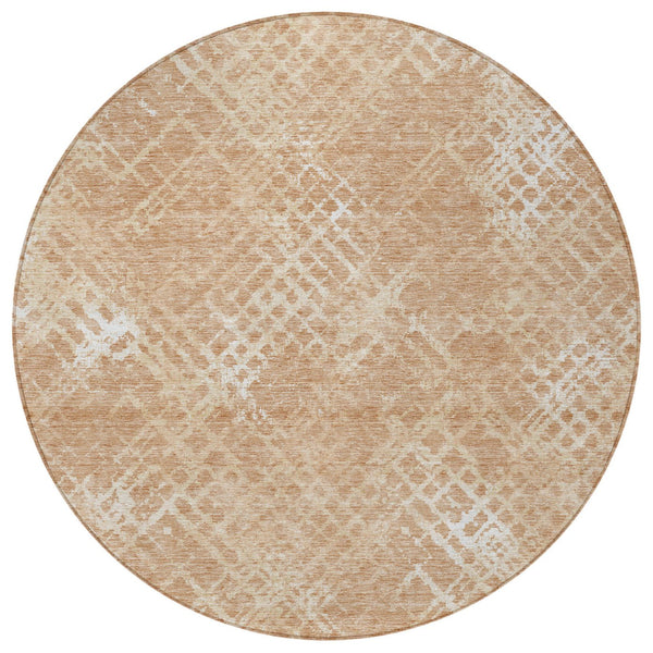 Homeroots 3' Stylish Beige Tan And Ivory Geometric Washable Area Rug For Indoor And Outdoor Spaces 8' Round Polyester 588300