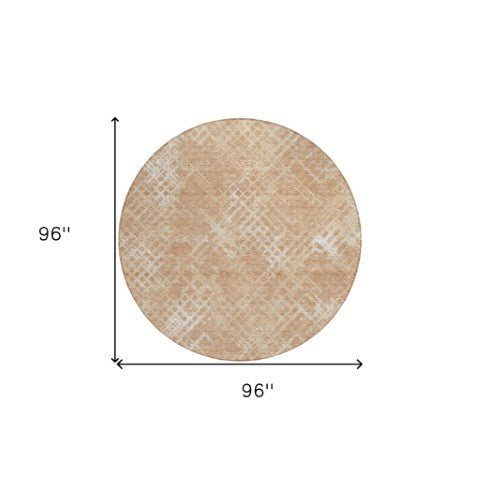 Homeroots 3' Stylish Beige Tan And Ivory Geometric Washable Area Rug For Indoor And Outdoor Spaces 8' Round Polyester 588300