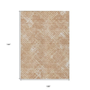 Homeroots 3' Stylish Beige Tan And Ivory Geometric Washable Area Rug For Indoor And Outdoor Spaces 9' X 12' Polyester 588302