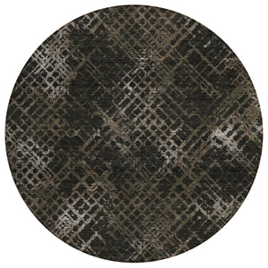 HomeRoots 5' Brown and Chocolate Geometric Indoor Outdoor Area Rug - Stylish, Washable, and Durable for Any Space 8' Round 588306