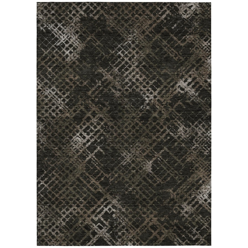 HomeRoots 9' Brown and Chocolate Geometric Indoor Outdoor Area Rug – Stylish, Durable, Washable for High Traffic Spaces 9' X 12' 588308
