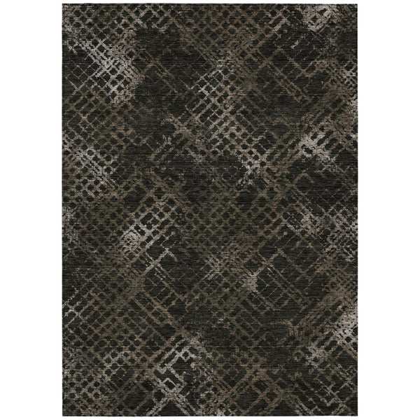 HomeRoots 9' Brown and Chocolate Geometric Indoor Outdoor Area Rug – Stylish, Durable, Washable for High Traffic Spaces 9' X 12' 588308