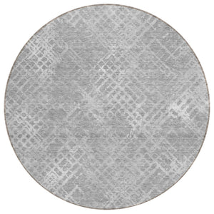 HomeRoots 5' Modern Gray and Silver Geometric Washable Area Rug for Indoor Outdoor Spaces, Easy Care & Durable 8' Round 588312
