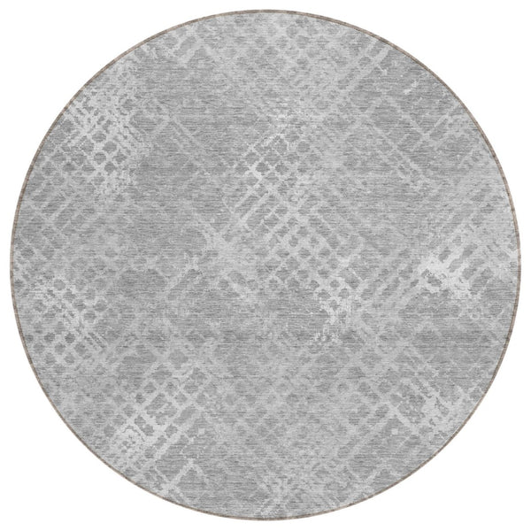 HomeRoots 5' Modern Gray and Silver Geometric Washable Area Rug for Indoor Outdoor Spaces, Easy Care & Durable 8' Round 588312