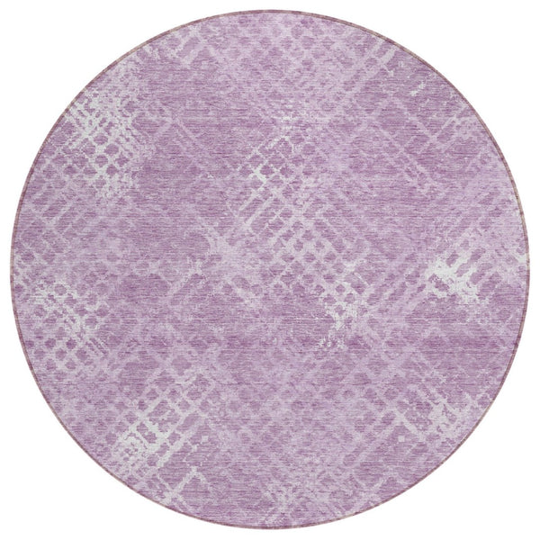 HomeRoots 5' Lavender Purple and Ivory Geometric Area Rug - Durable, Washable, Stylish for Indoor and Outdoor Use 8' Round 588318